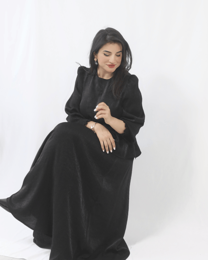 	Side view of Moonlight elegant shimmer Eid outfit by INNAM