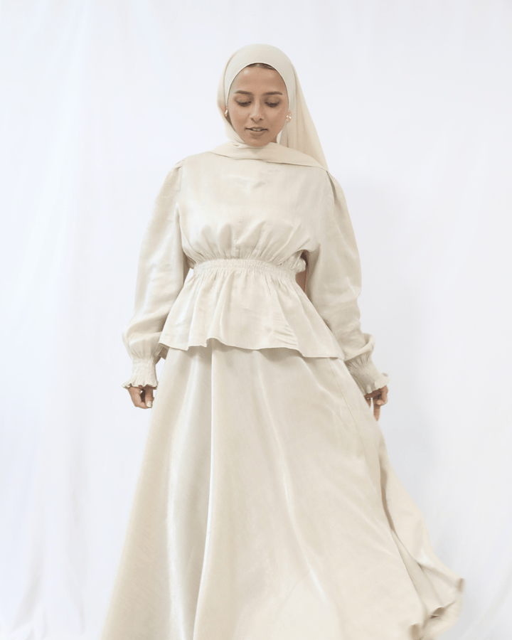 	Side angle of Pearl Dust shimmer co-ord set for Eid by INNAM
