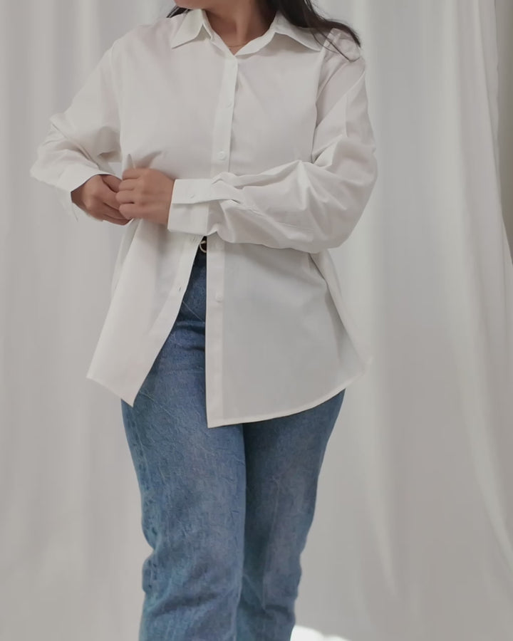 	Model styling Pure Grace classic white cotton shirt by INNAM