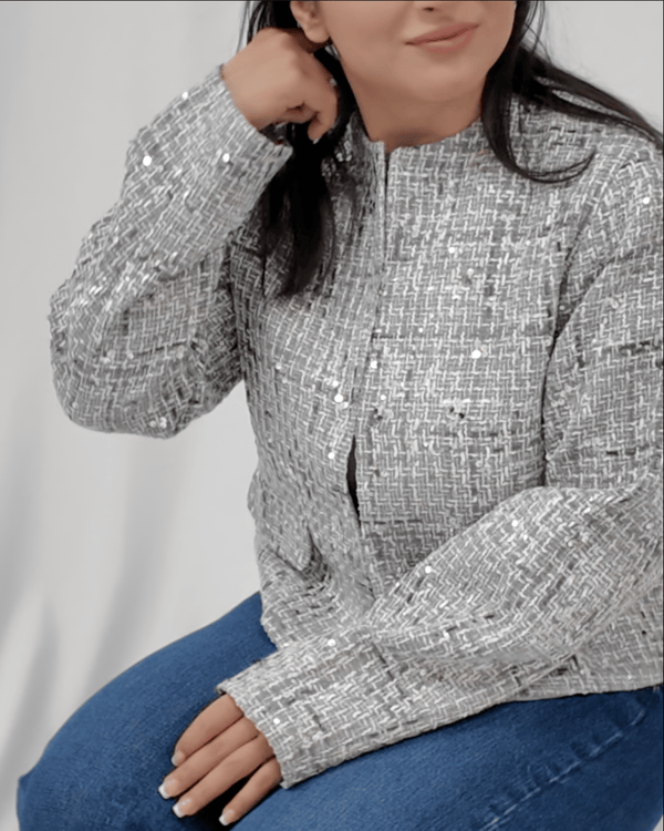 sterling grace grey tweed jacket front view